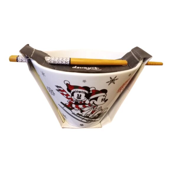 Disney Mickey And Minnie Mouse Holiday Ramen Bowl With Chopsticks - Picture 6 of 7
